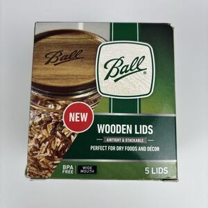 Ball Wide Mouth Wooden Lids 5 Pack Acacia Wood Airtight Mason Jar Storage NEW